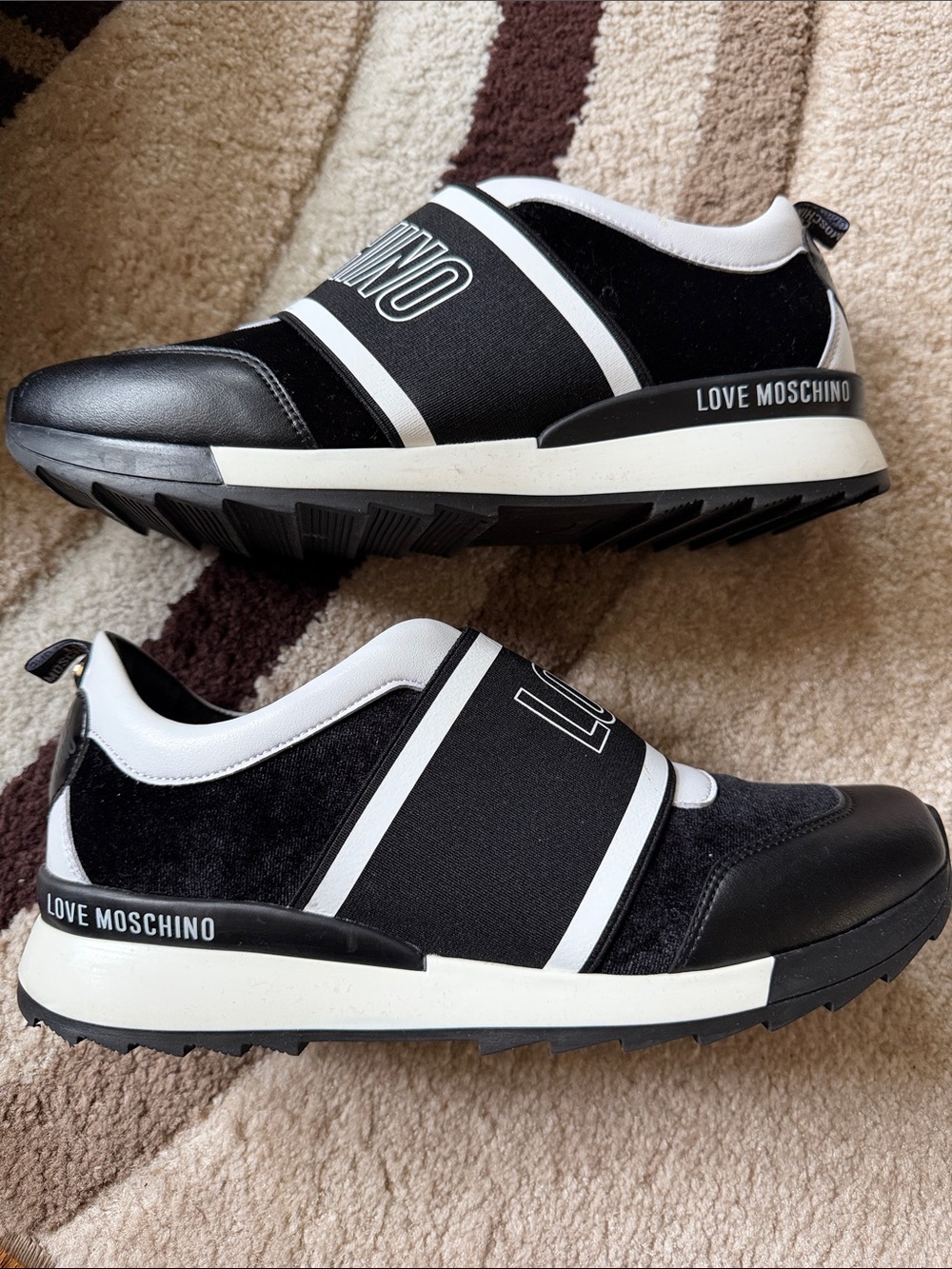 Love Moschino Black & White Slip-On Logo Sneakers - Picture 3 of 5